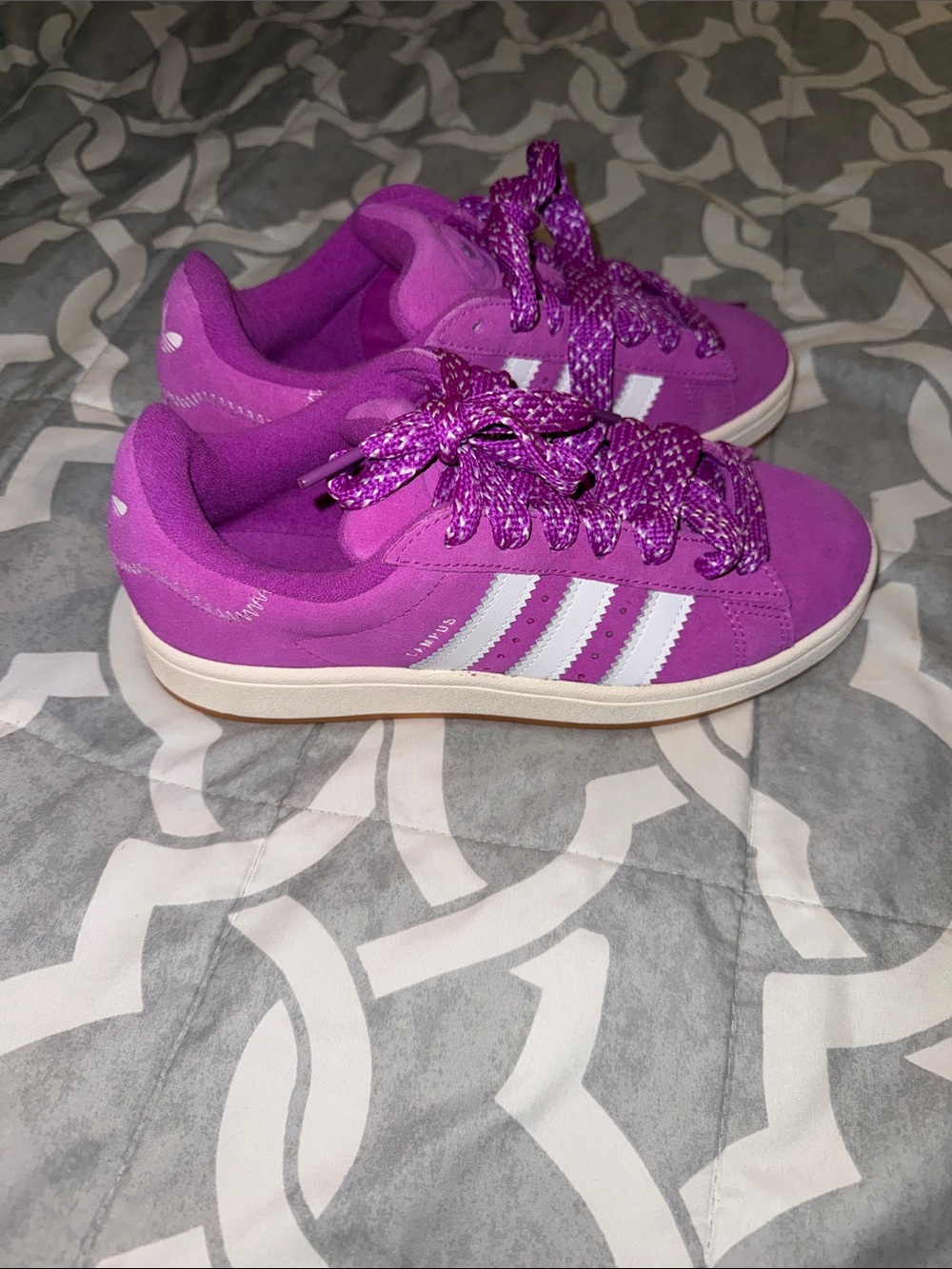 adidas Kids Bright Purple Suede Sneakers with White Stripes